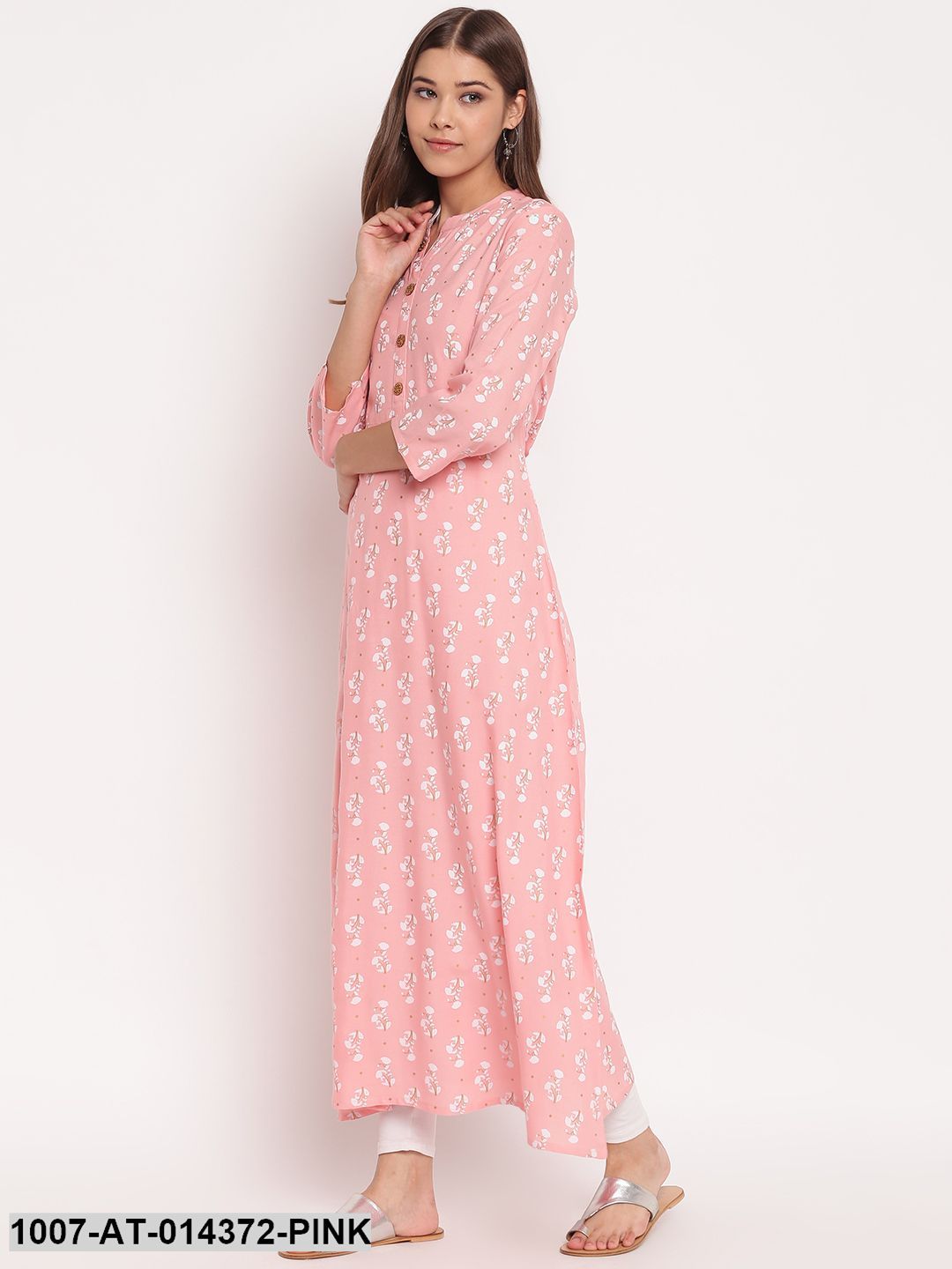 Floral Print Rayon A-Line Kurta (Pastel Pink)