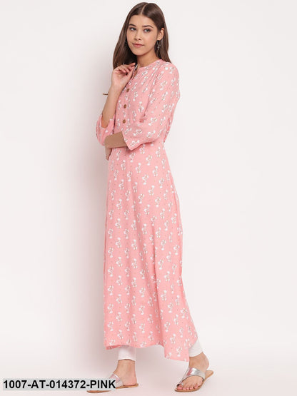 Floral Print Rayon A-Line Kurta (Pastel Pink)