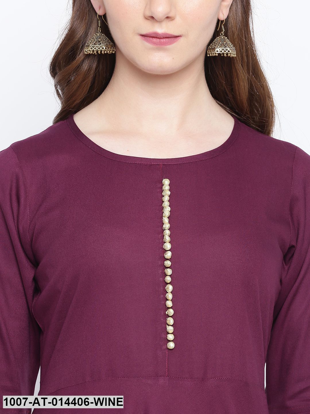 Hand Block Gold Print Rayon Kurta Dress (Wine)