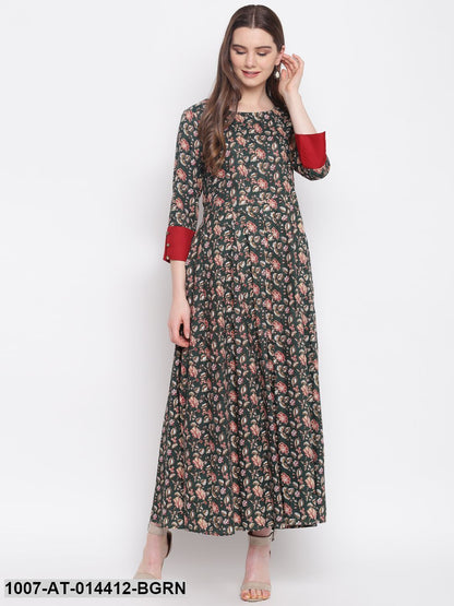Kalamkari Print Rayon Kurta Dress (Green)