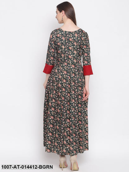 Kalamkari Print Rayon Kurta Dress (Green)