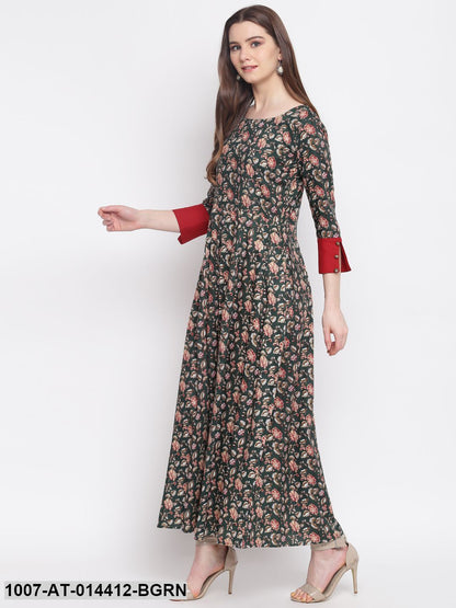 Kalamkari Print Rayon Kurta Dress (Green)