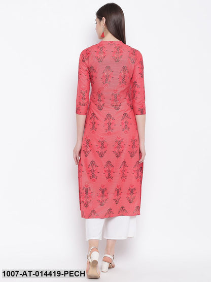 Floral Print Cotton Straight Kurta (Peach)