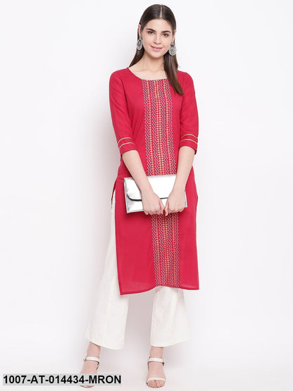 Gold Print Cotton Straight Kurta (Maroon)