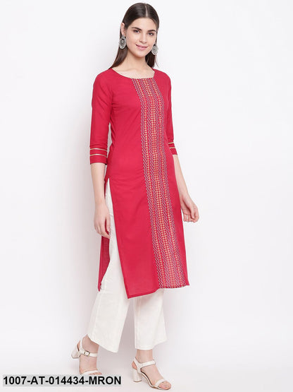 Gold Print Cotton Straight Kurta (Maroon)
