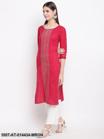 Gold Print Cotton Straight Kurta (Maroon)