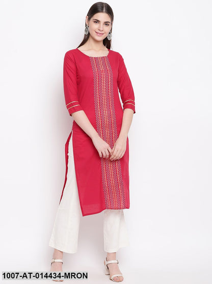 Gold Print Cotton Straight Kurta (Maroon)
