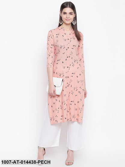 Printed Cotton Straight Kurta (Peach)