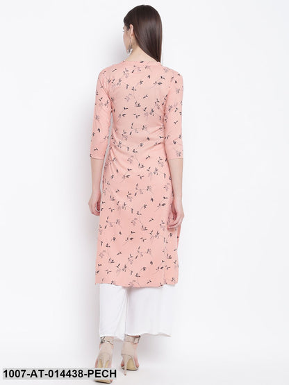 Printed Cotton Straight Kurta (Peach)