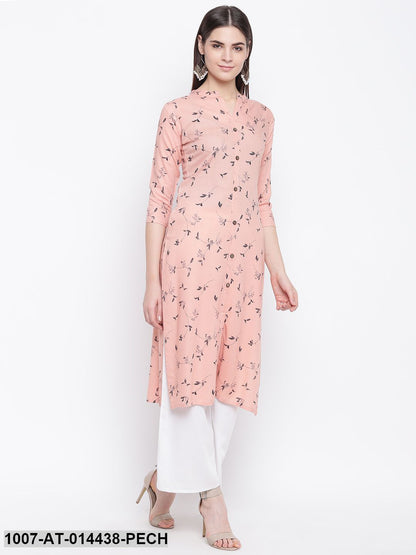 Printed Cotton Straight Kurta (Peach)