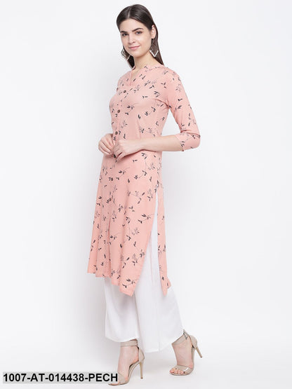 Printed Cotton Straight Kurta (Peach)