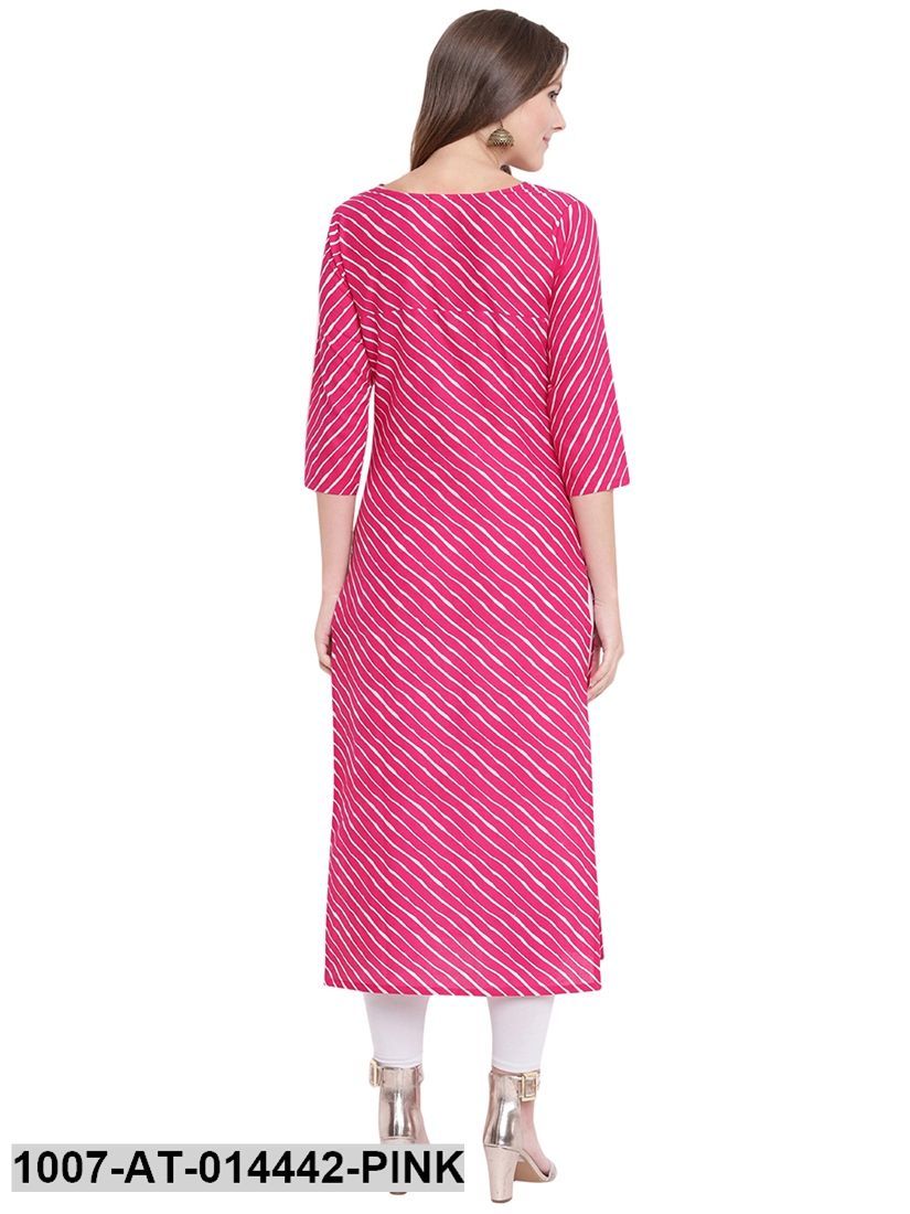 Leheriya Print Cotton Straight Kurta (Pink)