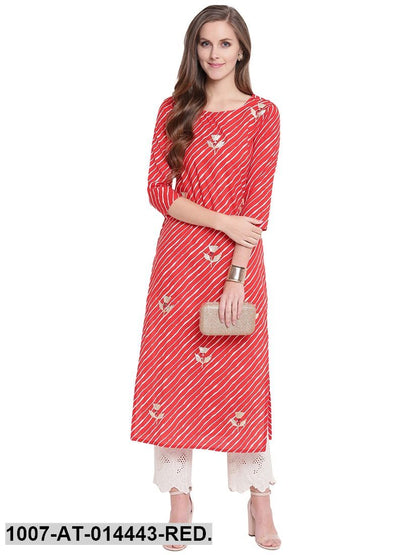 Leheriya Print Cotton Straight Kurta (Red)
