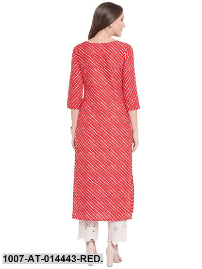 Leheriya Print Cotton Straight Kurta (Red)