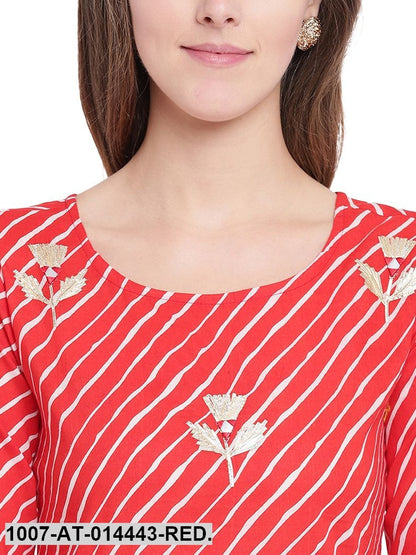 Leheriya Print Cotton Straight Kurta (Red)