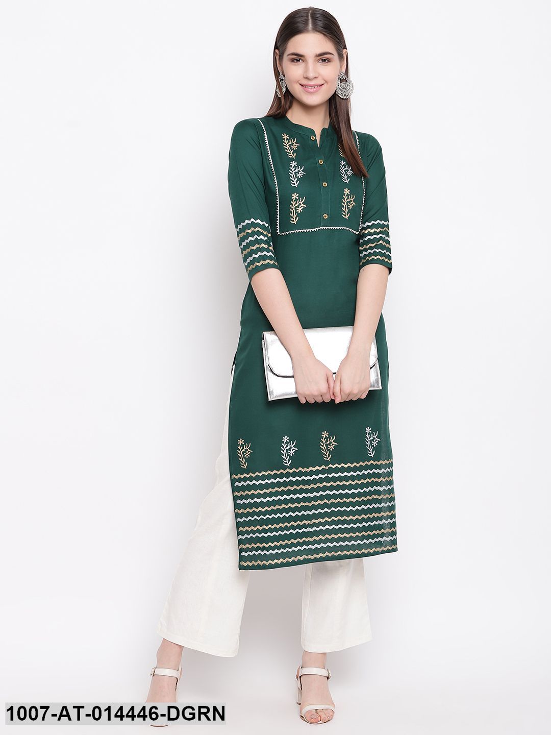 Hand Block Print Cotton Straight Kurta (Dark Green)