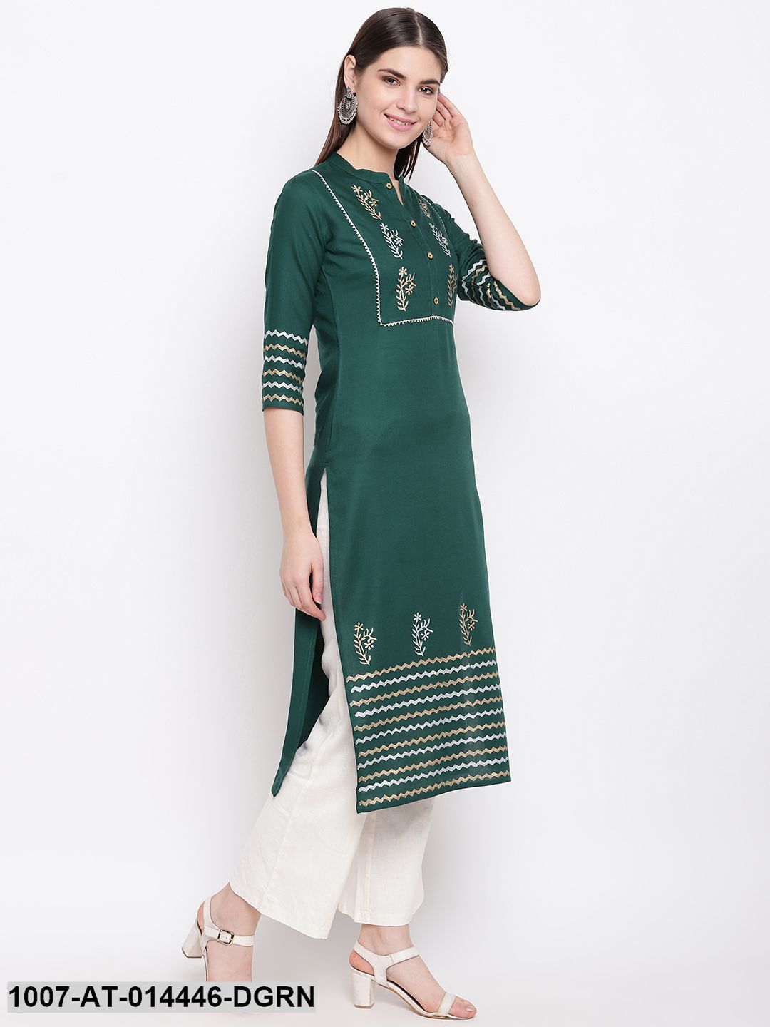 Hand Block Print Cotton Straight Kurta (Dark Green)