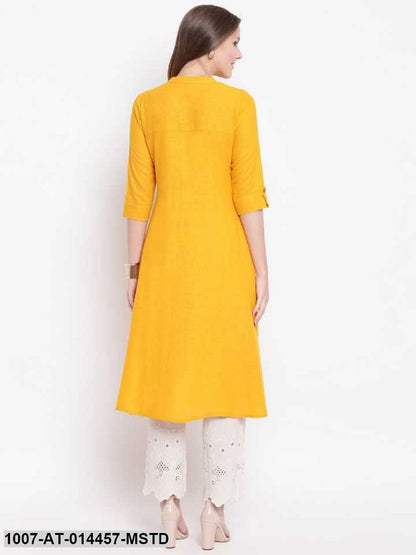 Solid Cotton Slub A-Line Kurta (Mustard)