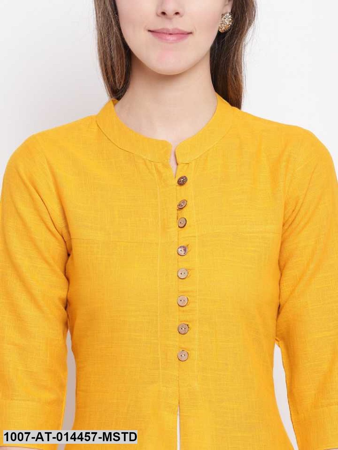 Solid Cotton Slub A-Line Kurta (Mustard)