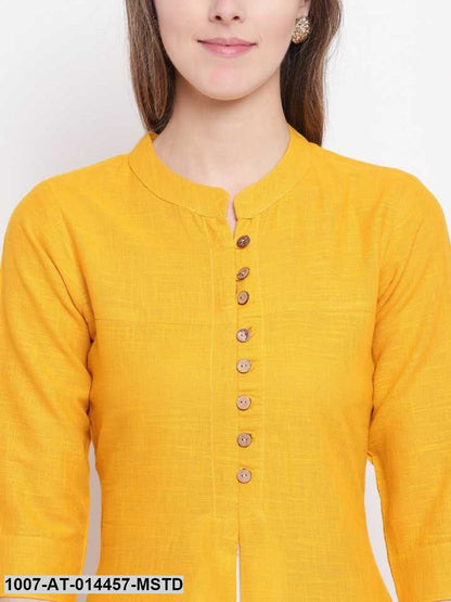Solid Cotton Slub A-Line Kurta (Mustard)
