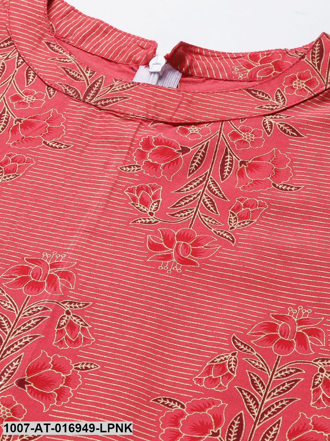 Floral Print Cotton Front Slit Kurta (Peach)