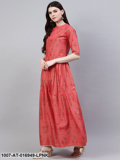 Floral Print Cotton Front Slit Kurta (Peach)