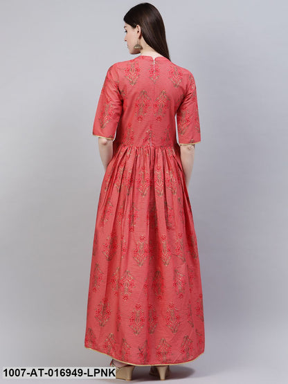 Floral Print Cotton Front Slit Kurta (Peach)