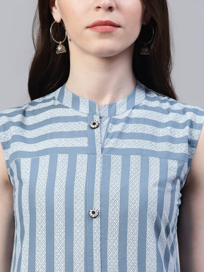 Striped Cotton Straight Kurta (Grey)