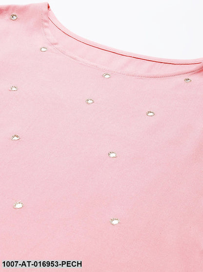 Embroidered Rayon Straight Kurta (Peach)
