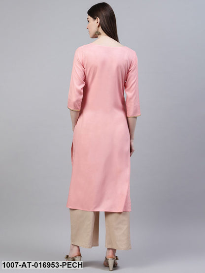 Embroidered Rayon Straight Kurta (Peach)