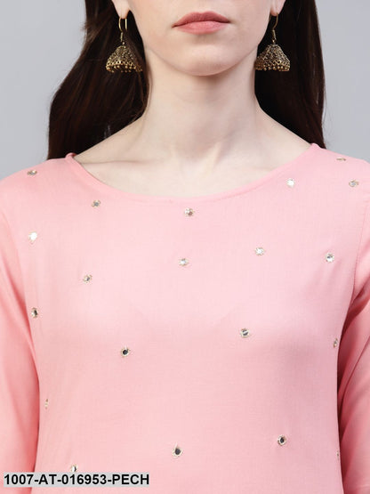 Embroidered Rayon Straight Kurta (Peach)