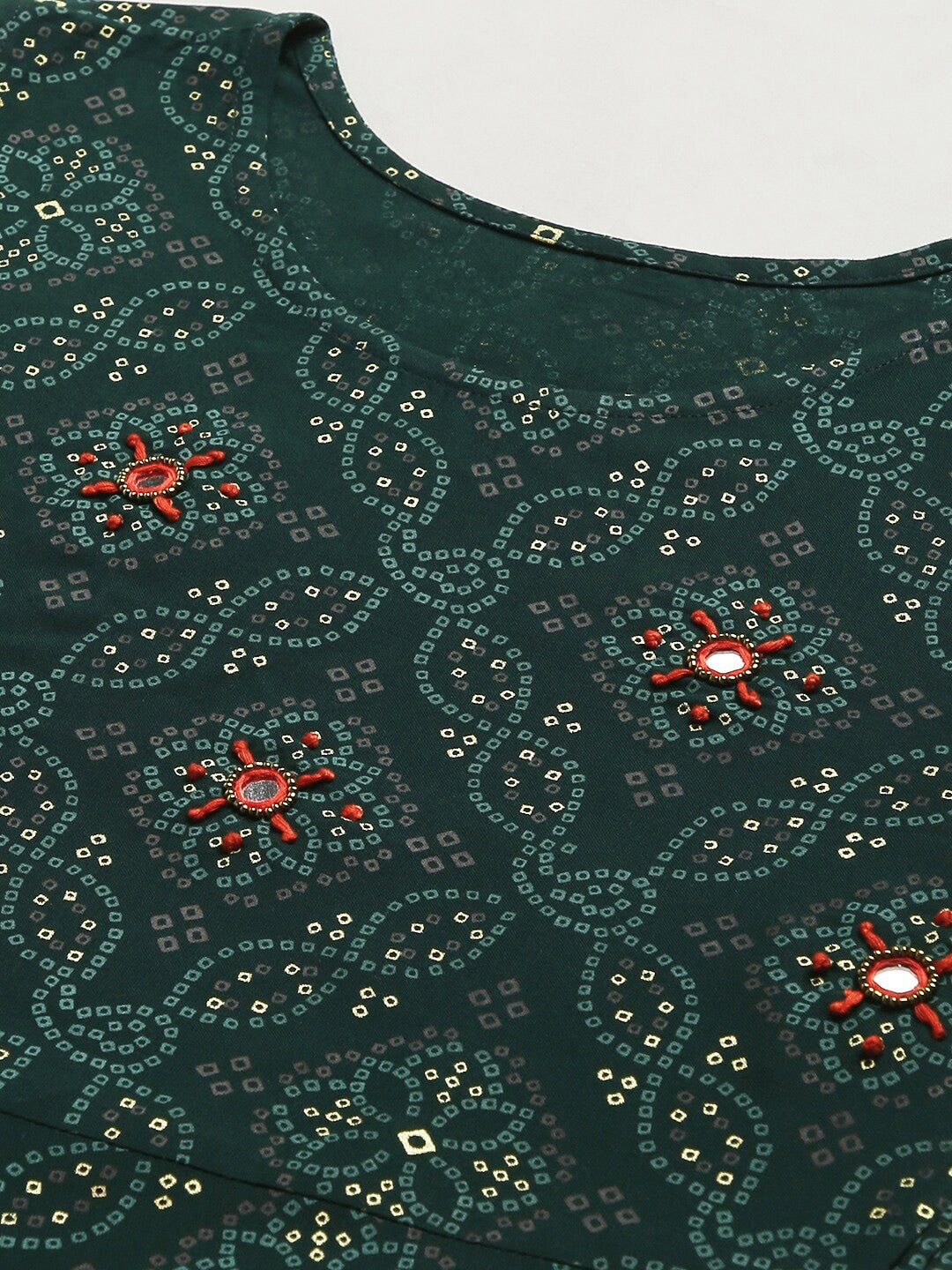 Bandhani Print Rayon Flared Kurta (Dark Green)