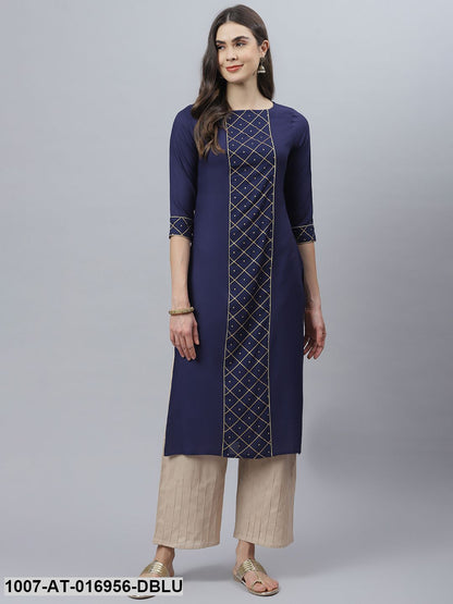 Checkered Rayon Straight Kurta (Dark Blue)