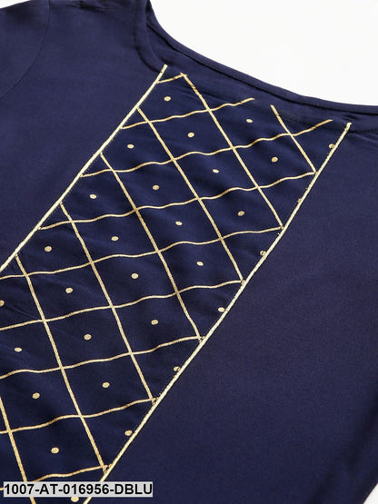 Checkered Rayon Straight Kurta (Dark Blue)