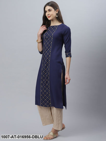 Checkered Rayon Straight Kurta (Dark Blue)