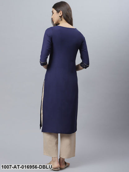 Checkered Rayon Straight Kurta (Dark Blue)