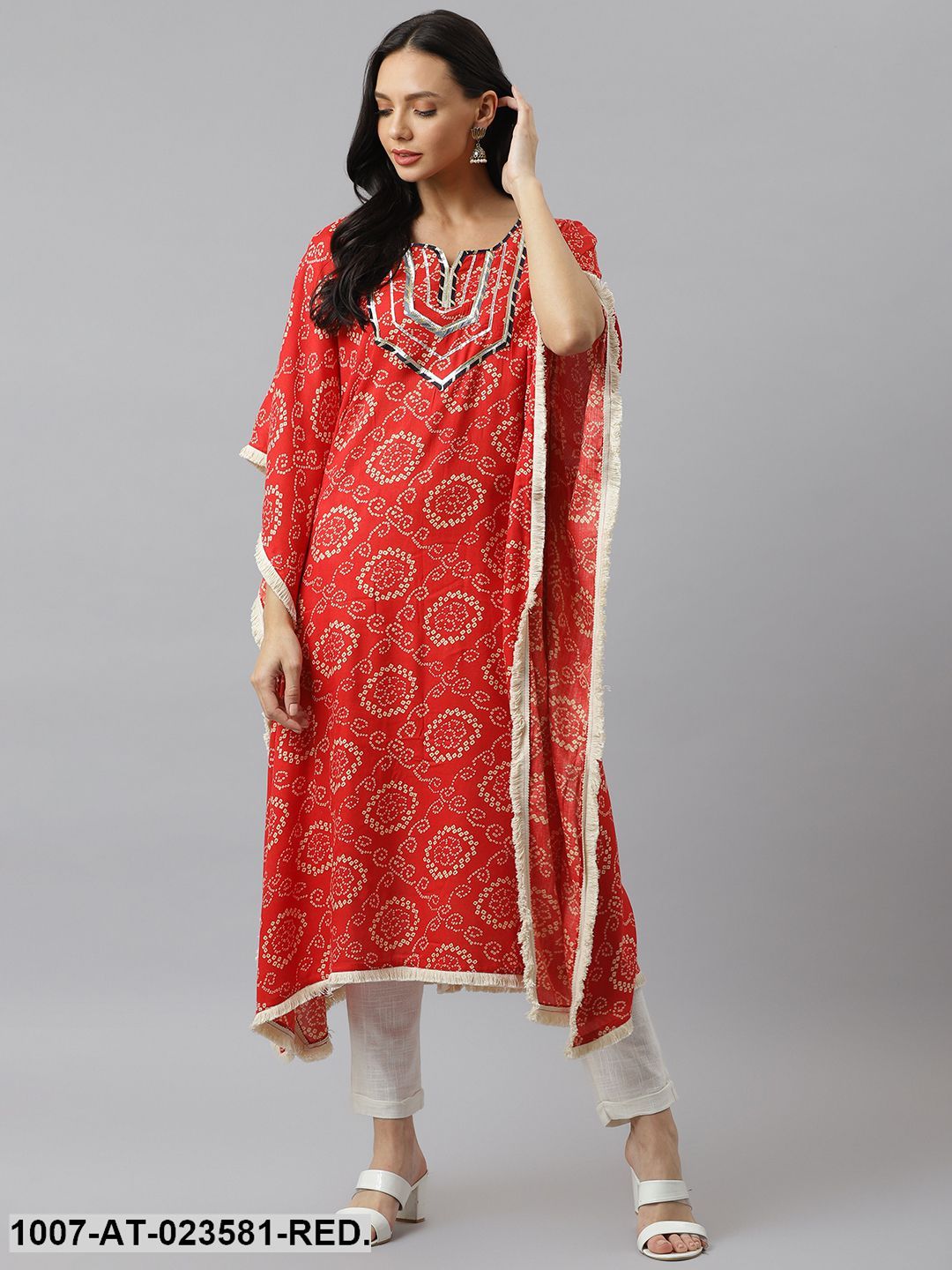 Bandhani Print Rayon Kaftan Kurta