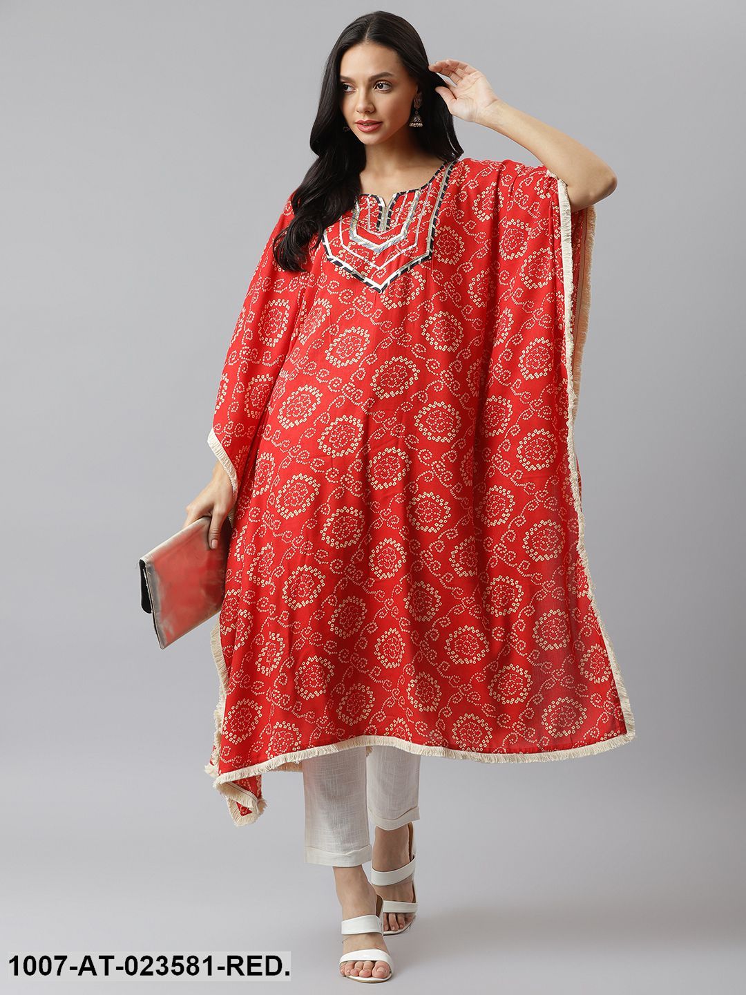 Bandhani Print Rayon Kaftan Kurta