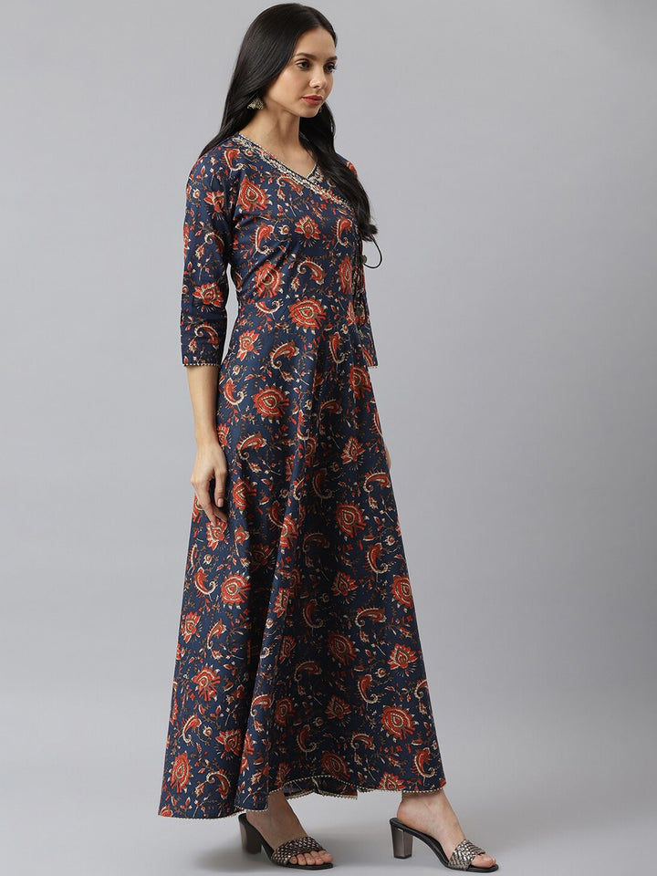 Kalamkari Printed Cotton Anrkali Kurta