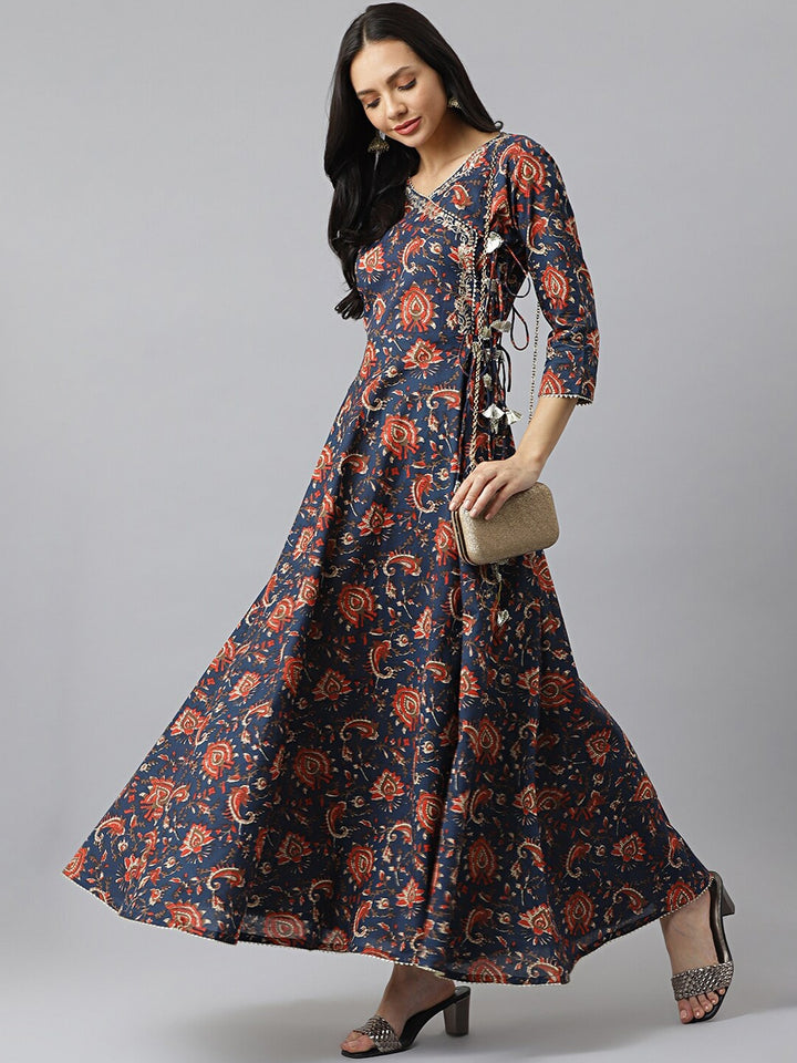 Kalamkari Printed Cotton Anrkali Kurta