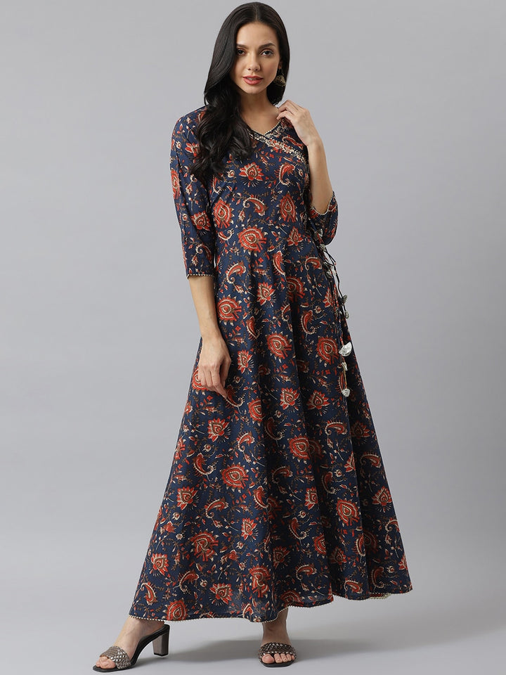 Kalamkari Printed Cotton Anrkali Kurta