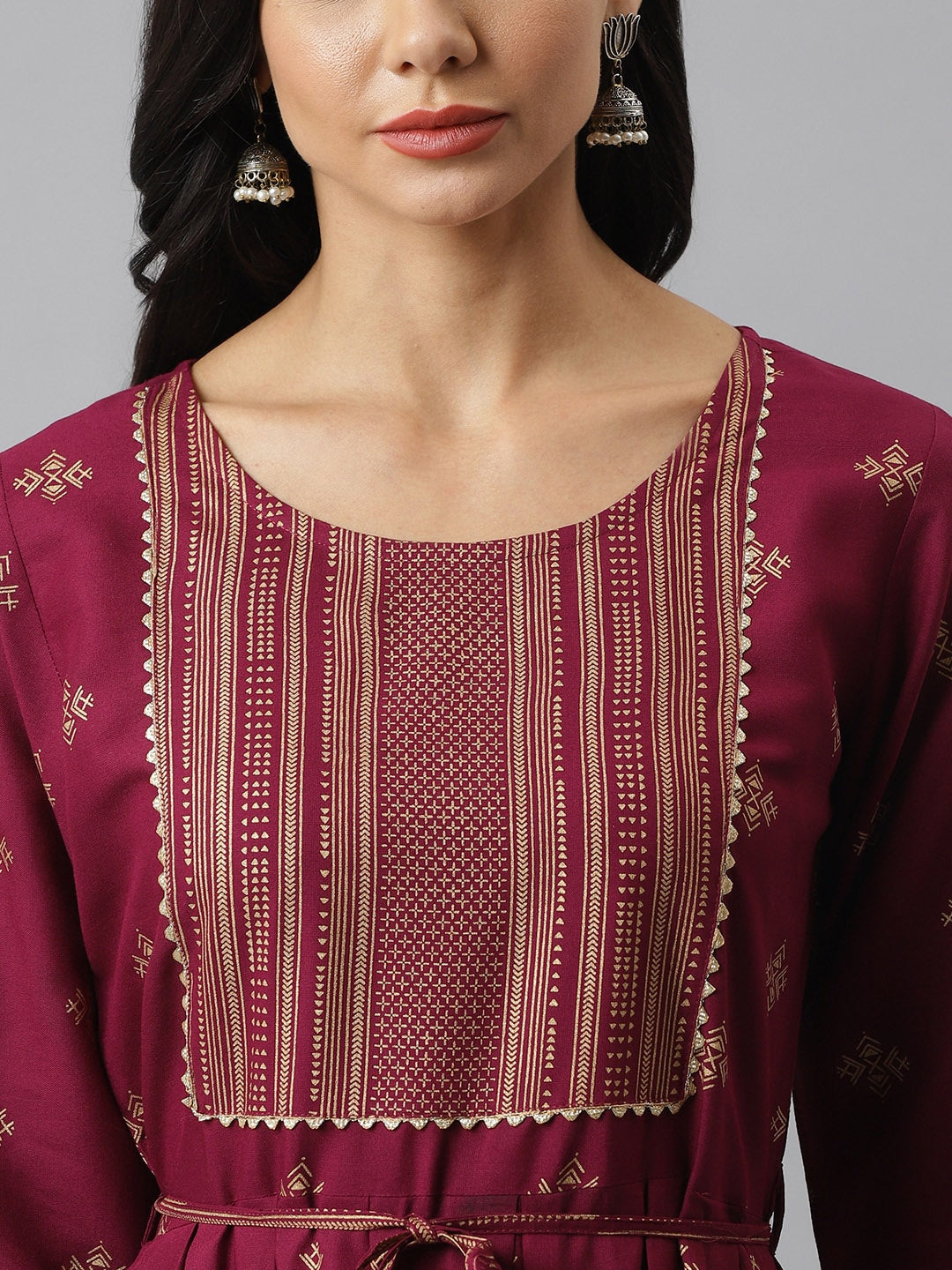 Gold Printed Rayon Flared Kurta