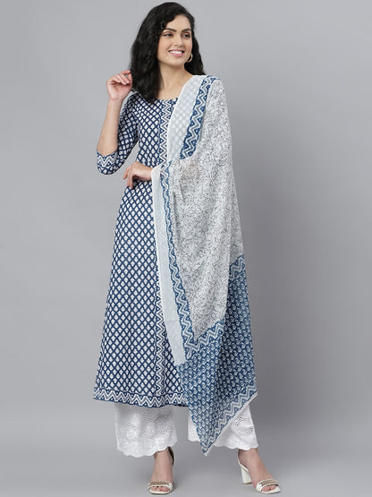 Printed Cotton Kurta with Dupatta