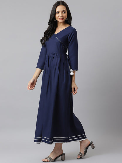 Solid Rayon Angrakha Kurta With Dupatta