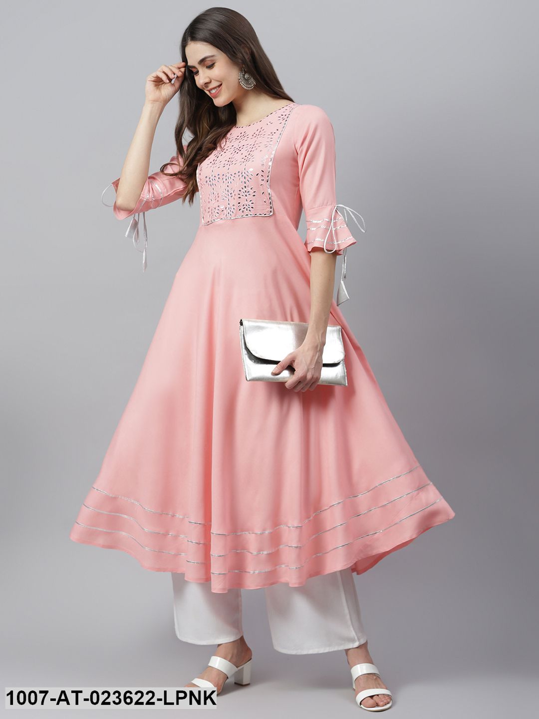 Women's Embroidered Rayon Flared Kurta