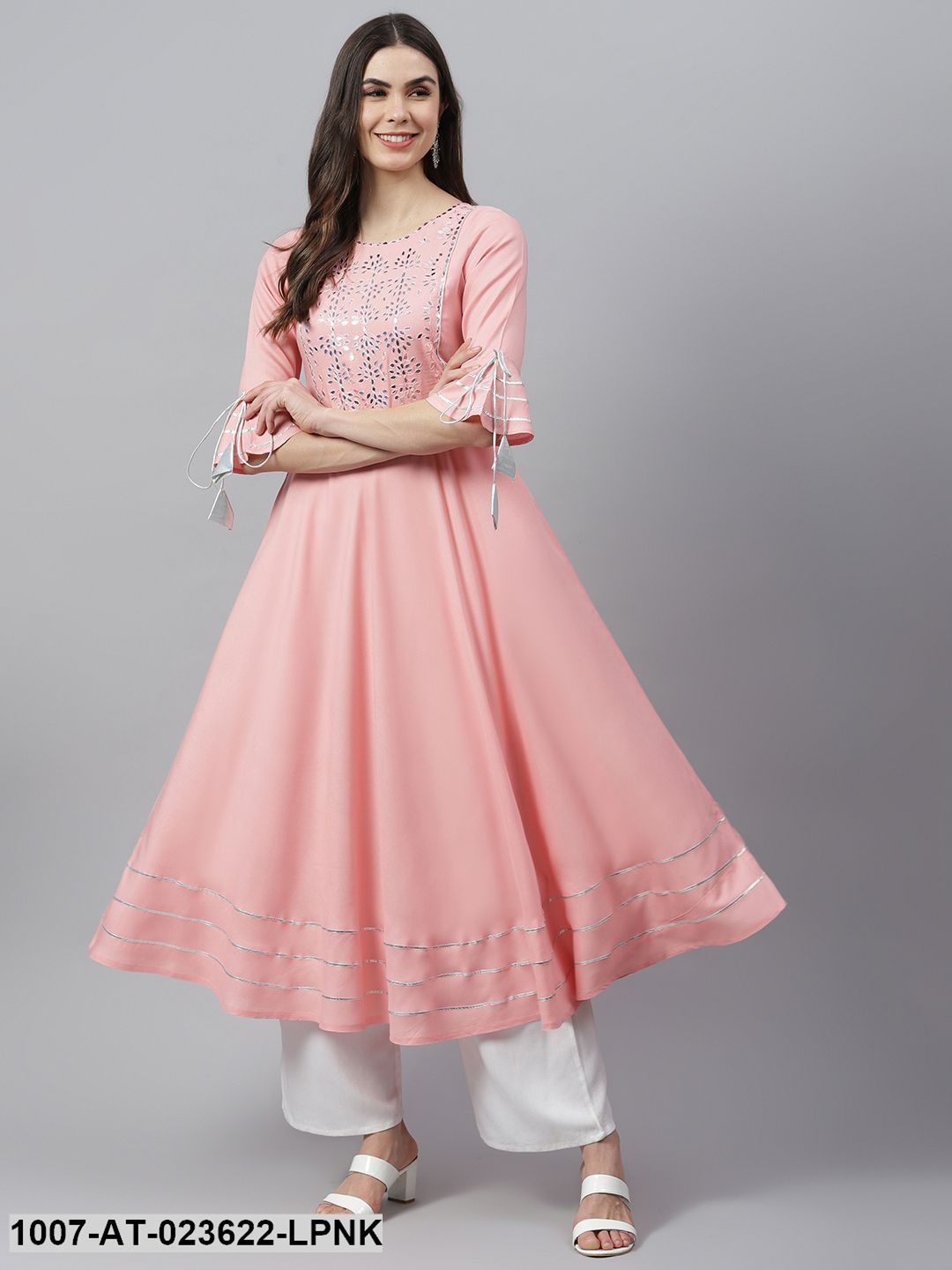 Women's Embroidered Rayon Flared Kurta