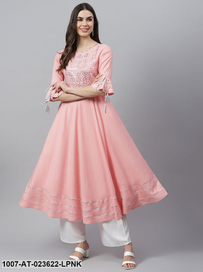 Women's Embroidered Rayon Flared Kurta