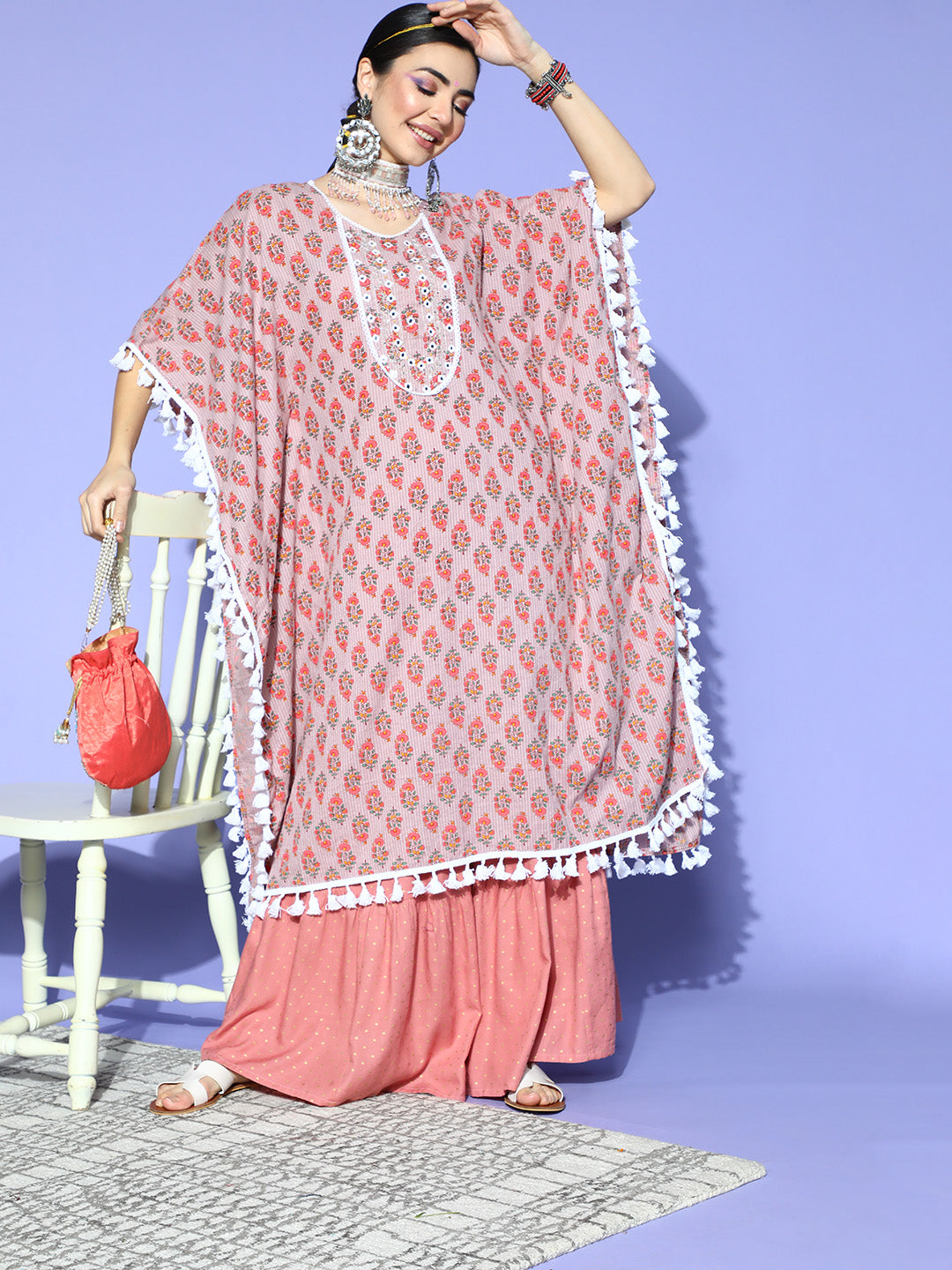 Floral Printed Cotton Kaftan Kurta