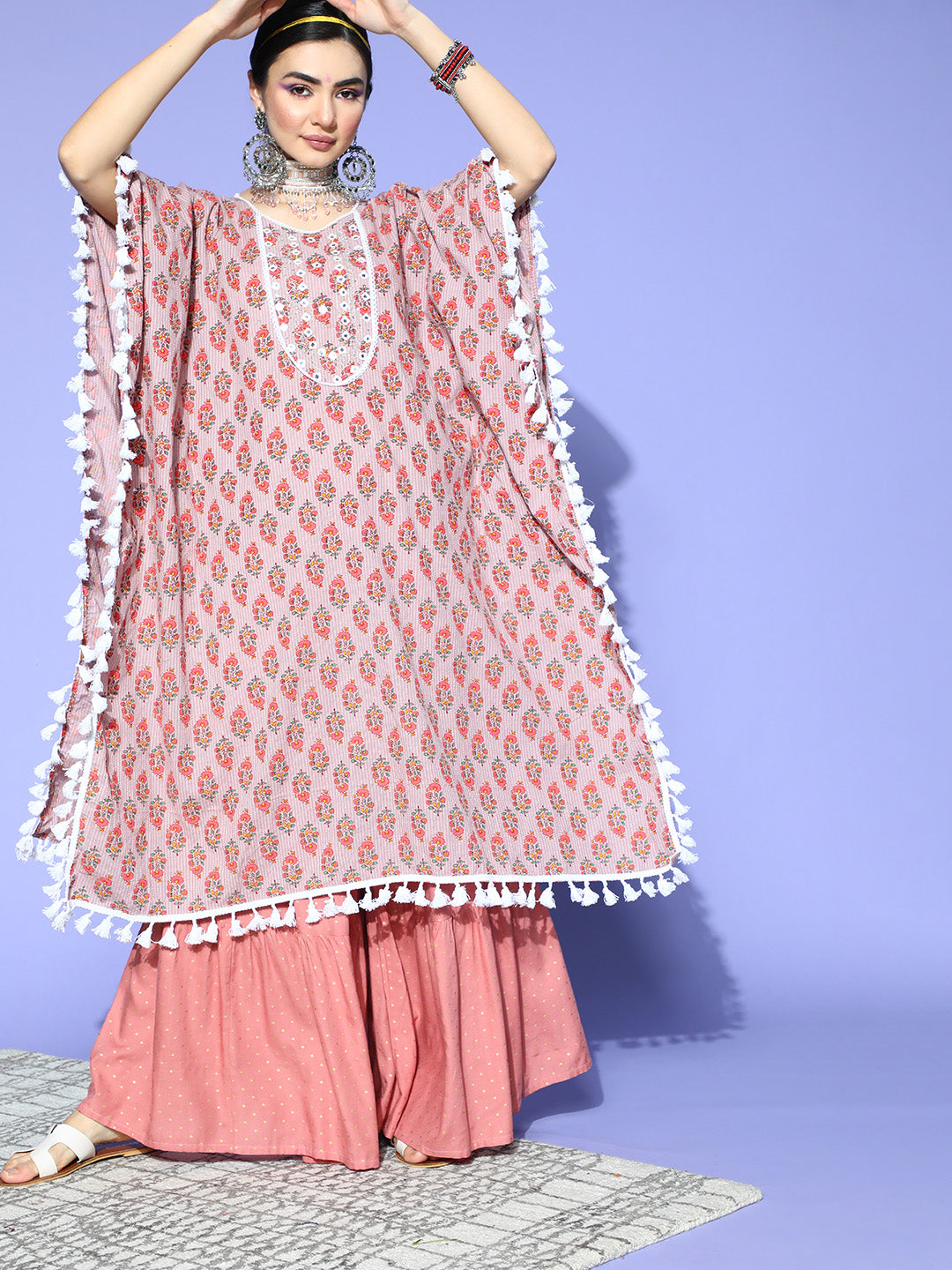 Floral Printed Cotton Kaftan Kurta