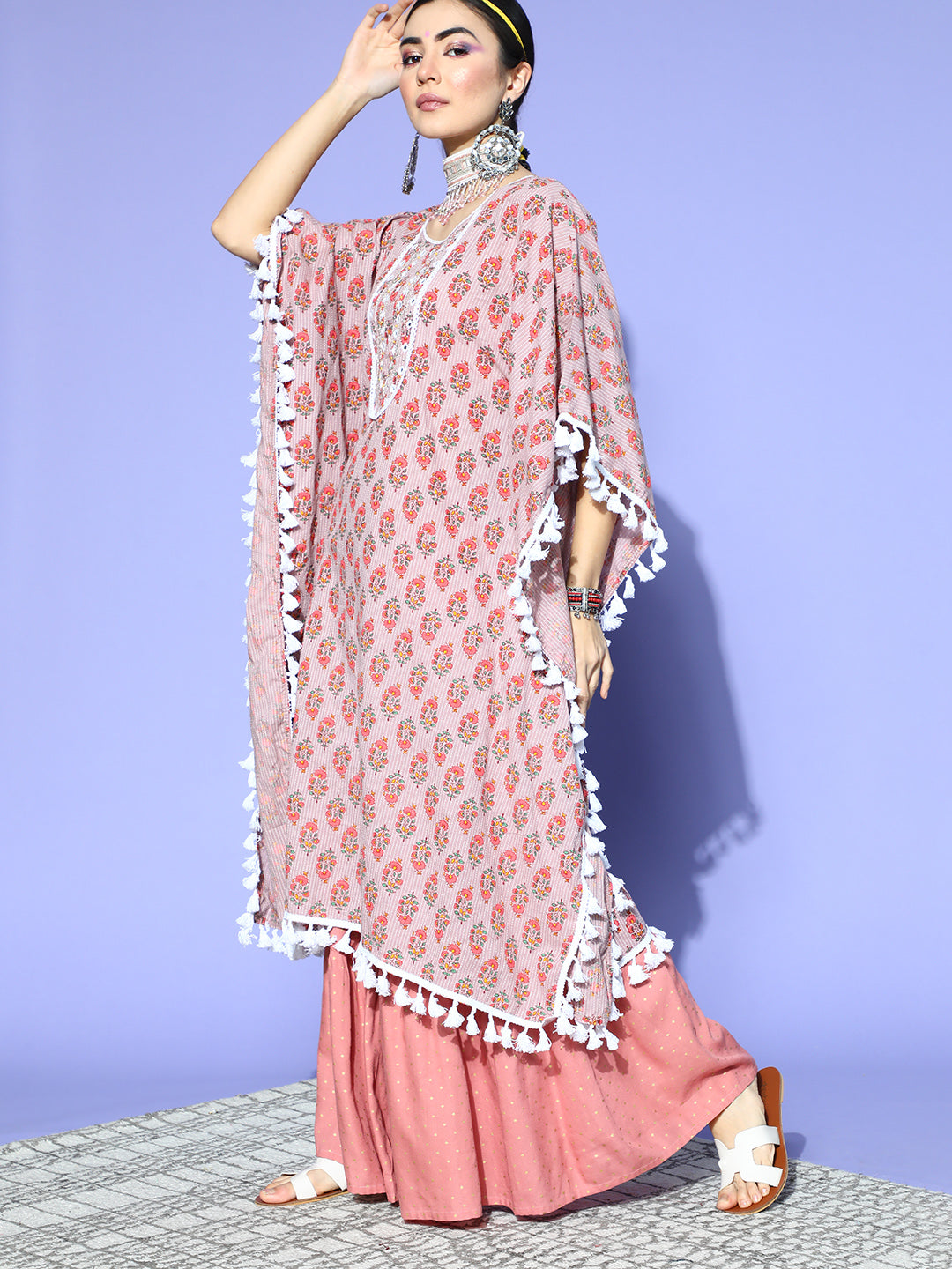 Floral Printed Cotton Kaftan Kurta